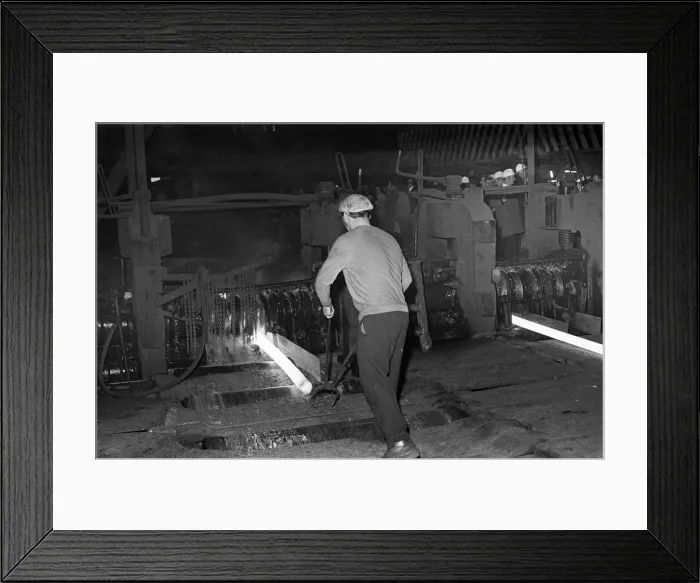 Framed Print : Rolling the last piece of steel of Britannia works. Teesside, circa 1971 Framed Print : Rolling the last piece of steel of Britannia works. Teesside, circa 1971