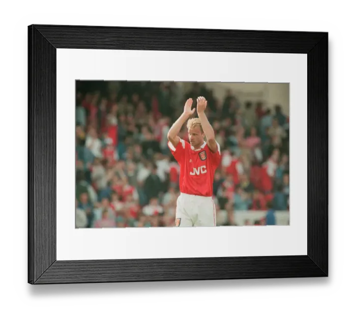 Framed Print : Dennis Bergkamp celebrates and applauds the fans for their support for his teams victory Framed Print : Dennis Bergkamp celebrates and applauds the fans for their support for his teams victory