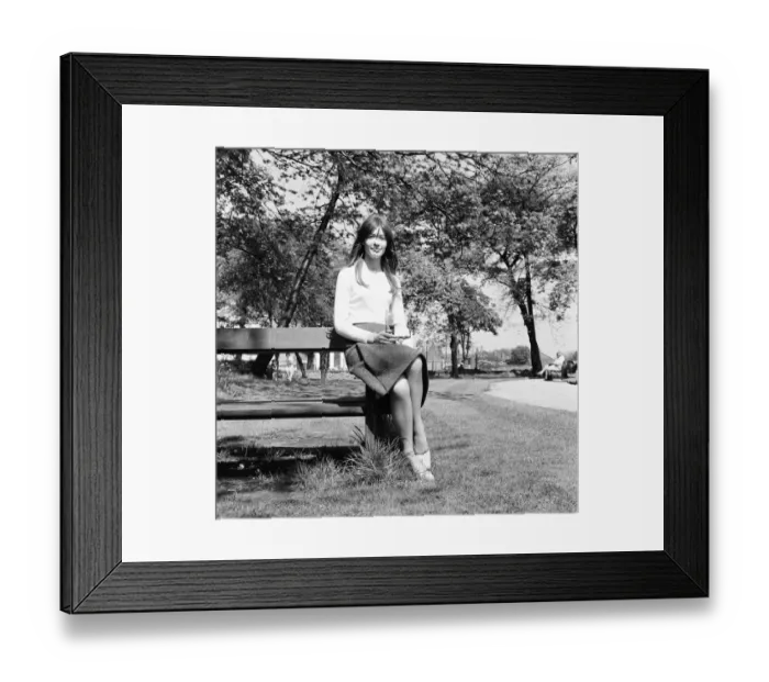 Framed Print : Francoise Hardy, french singer, pictured in Platt Fields Park, Fallowfield, Manchester Framed Print : Francoise Hardy, french singer, pictured in Platt Fields Park, Fallowfield, Manchester