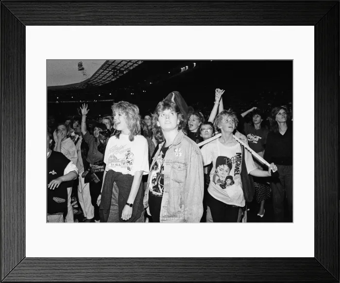 Framed Print : Michael Jackson fans in the audience at Wembley Stadium during his Bad'tour Framed Print : Michael Jackson fans in the audience at Wembley Stadium during his Bad'tour