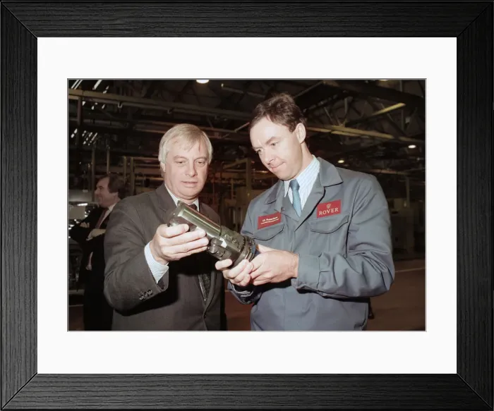 Framed Print : Secretary of State for the Environment Chris Patten MP visits the Rover Plant