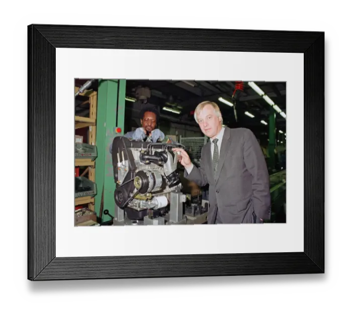 Framed Print : Secretary of State for the Environment Chris Patten MP visits the Rover Plant Framed Print : Secretary of State for the Environment Chris Patten MP visits the Rover Plant