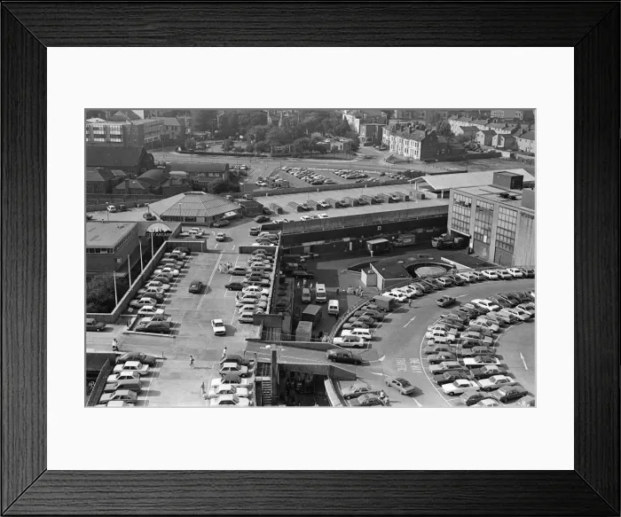 Framed Print : City Arcade rooftop car park and market roof, Coventry. 30th August 1985 Framed Print : City Arcade rooftop car park and market roof, Coventry. 30th August 1985