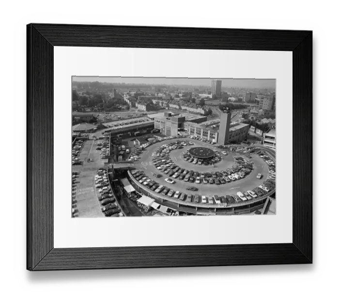 Framed Print : City Arcade rooftop car park and market roof, Coventry. 30th August 1985