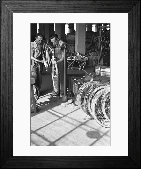 Framed Print : Bicycles being assembled on the production line at the Bianchi factory in Milan Framed Print : Bicycles being assembled on the production line at the Bianchi factory in Milan