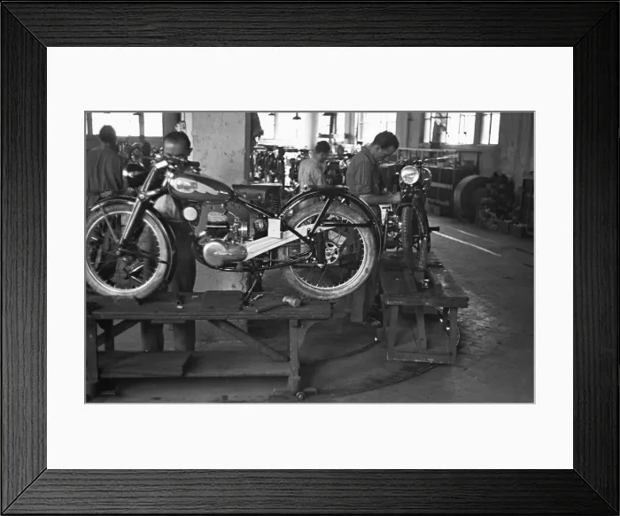 Framed Print : Motorcycles being assembled on the production line at the Bianchi factory in Milan Framed Print : Motorcycles being assembled on the production line at the Bianchi factory in Milan