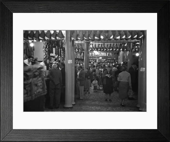 Framed Print : A busy Italian butchers shop, Parma, Italy Circa 1955 Framed Print : A busy Italian butchers shop, Parma, Italy Circa 1955