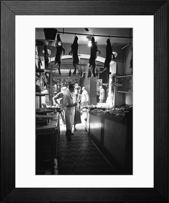 Framed Print : An Italian butchers, Parma, Italy Circa 1955