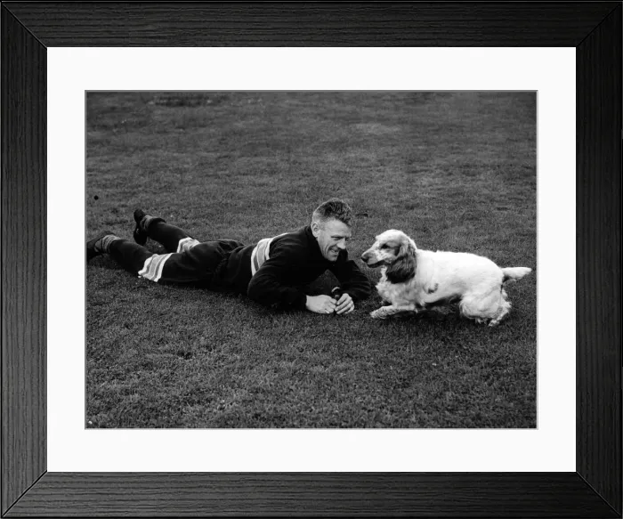 Framed Print : Jock Shaw had a wrestle with Sandy after training and the way he is getting off his mark Framed Print : Jock Shaw had a wrestle with Sandy after training and the way he is getting off his mark