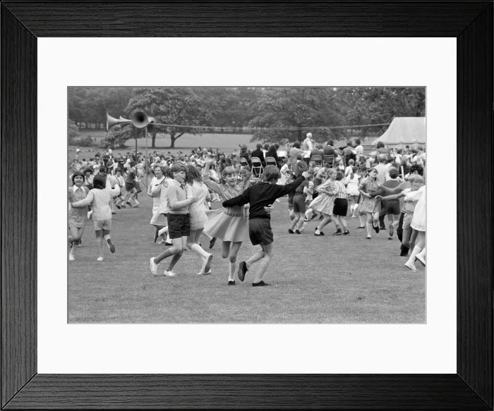 Framed Print : Children country dancing in Teesside. 1972
