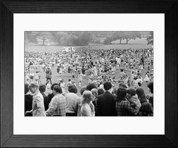 Framed Print : Children country dancing in Teesside. 1973