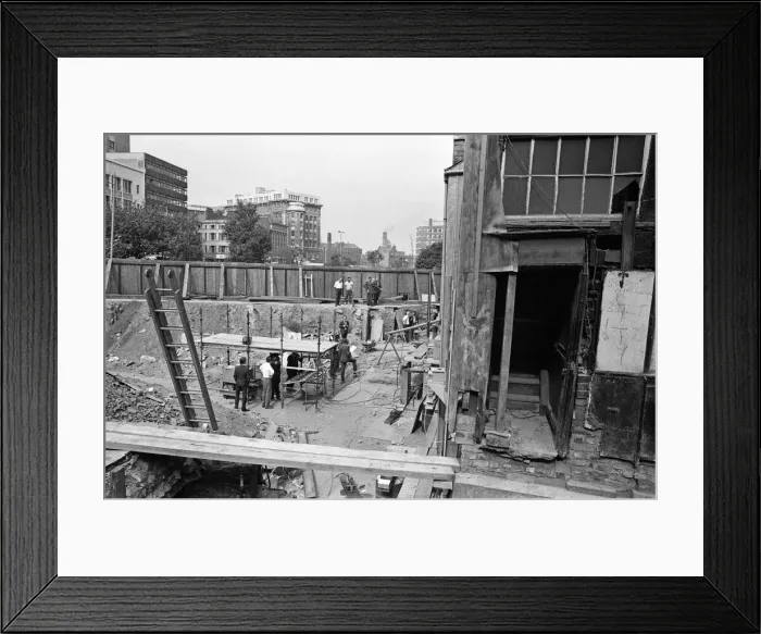 Framed Print : The lifting of the Old Shambles in the centre of Manchester begins with a lift of about Framed Print : The lifting of the Old Shambles in the centre of Manchester begins with a lift of about