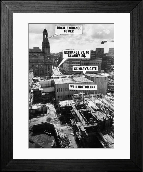 Framed Print : General view showing the development area around the historic Shambles area of Manchester Framed Print : General view showing the development area around the historic Shambles area of Manchester