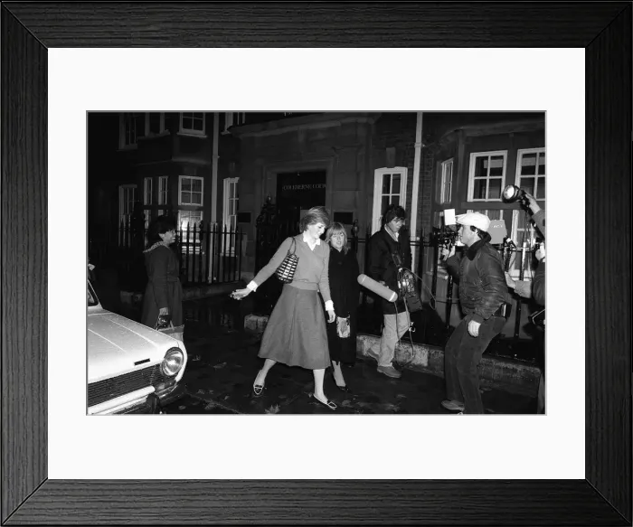 Framed Print : Lady Diana Spencer at her flat hounded by the media 1980 who is engaged to Prince Framed Print : Lady Diana Spencer at her flat hounded by the media 1980 who is engaged to Prince