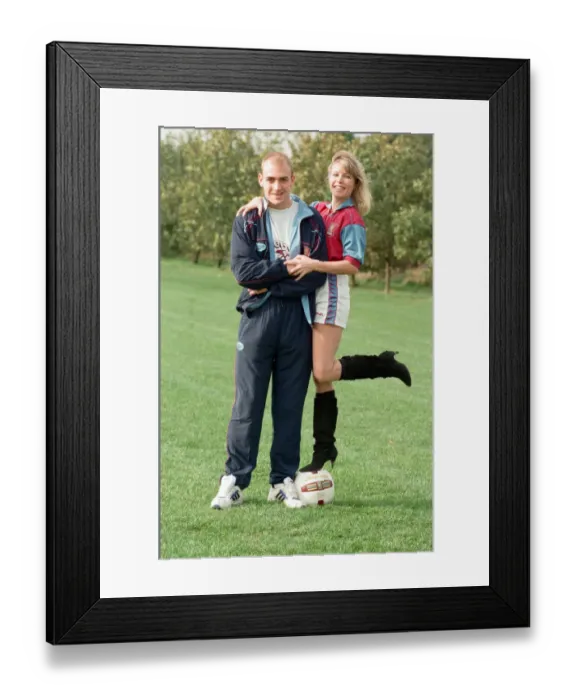 Framed Print : BBC Radio WM presenter Julie Mayer in an Aston Villa kit with Villa midfielder Mark
