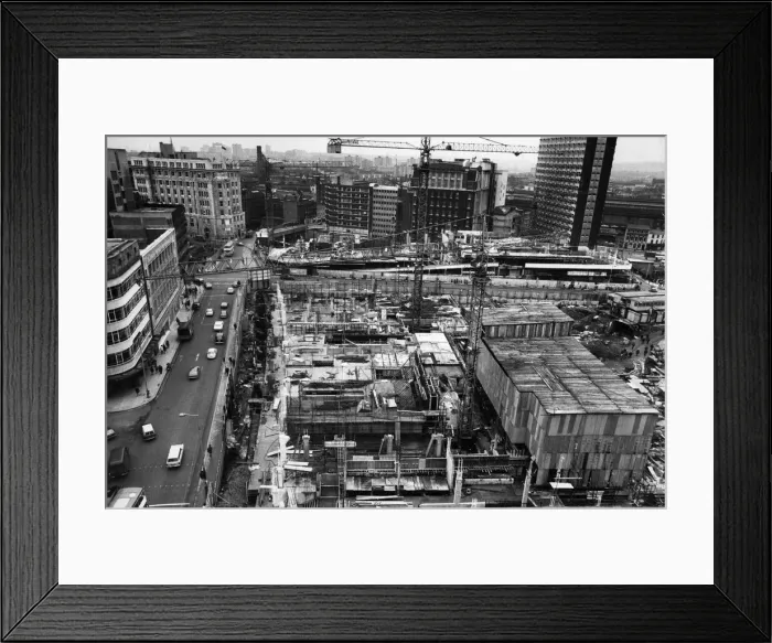 Framed Print : General view showing the new development in Manchester City centre which includes the Old