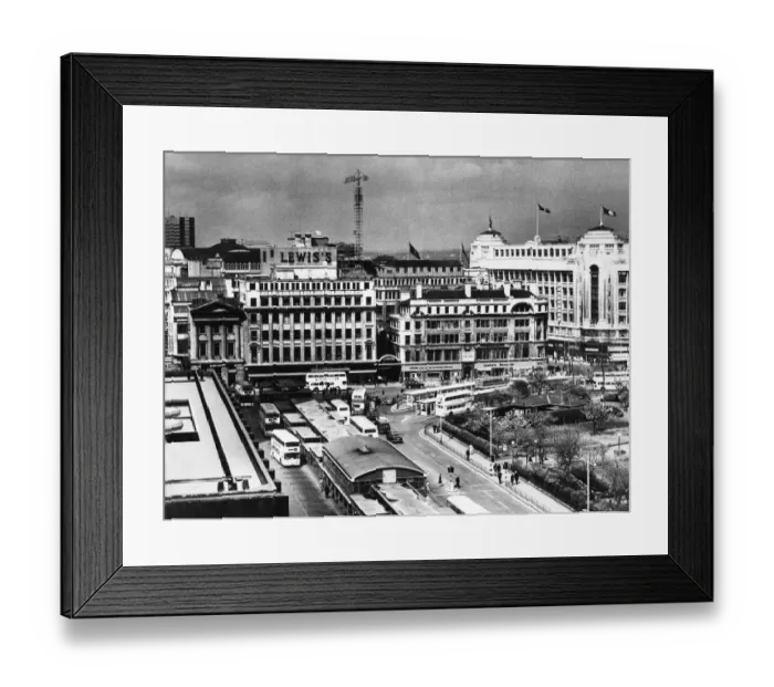 Framed Print : View of Manchester City showing the giant Lewiss department store on Market Street Framed Print : View of Manchester City showing the giant Lewiss department store on Market Street