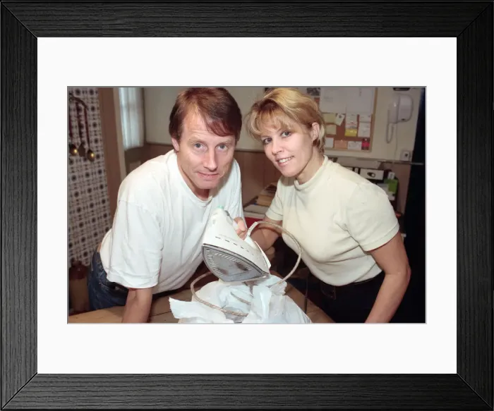 Framed Print : Radio WM presenters Tony Wadsworth and Julie Mayer pictured with an iron Framed Print : Radio WM presenters Tony Wadsworth and Julie Mayer pictured with an iron