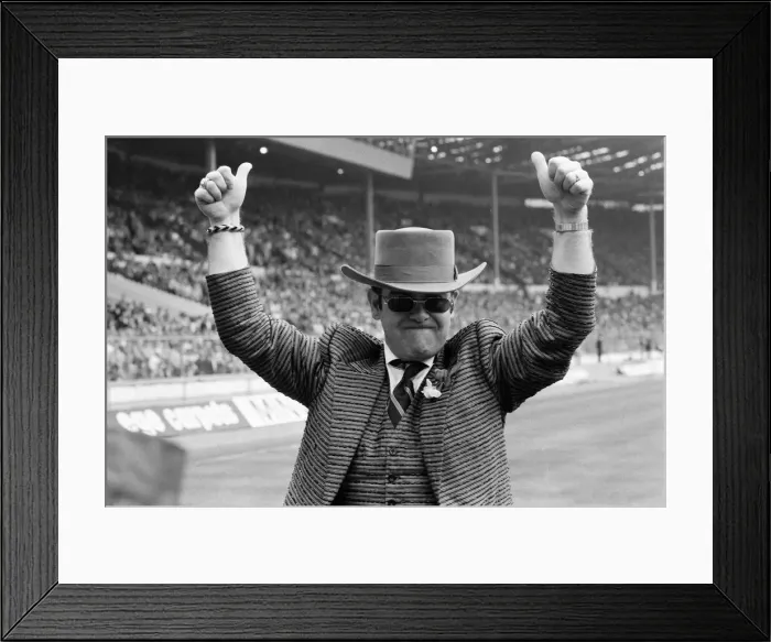 Framed Print : 1984 FA Cup Final at Wembley Stadium. Watford chairman Elton John pictured before kick Framed Print : 1984 FA Cup Final at Wembley Stadium. Watford chairman Elton John pictured before kick