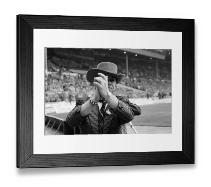 Framed Print : 1984 FA Cup Final at Wembley Stadium. Watford chairman Elton John pictured before kick
