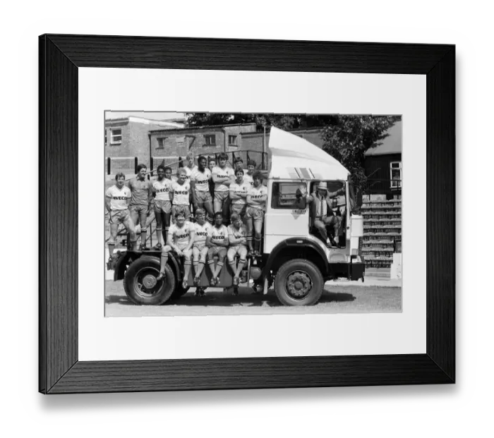 Framed Print : Watford FC chairman Elton John with Watford football team at a photocall Framed Print : Watford FC chairman Elton John with Watford football team at a photocall
