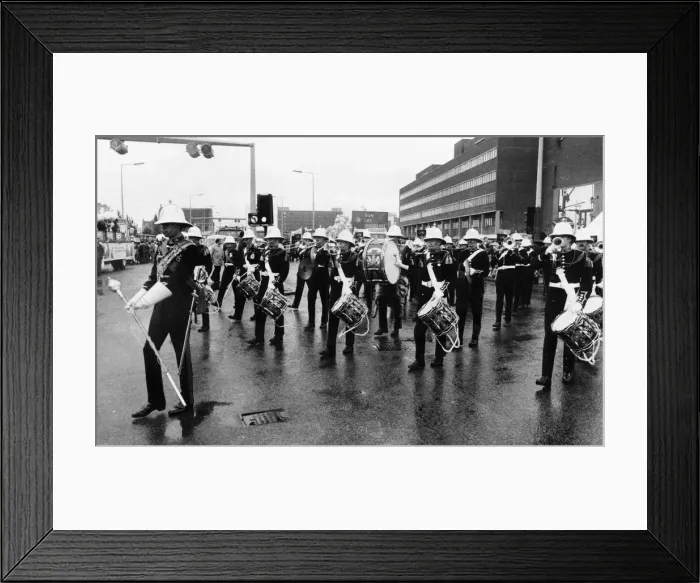 Framed Print : Band of the Royal Marines marching toward the Lord mayors parade in Central Manchester