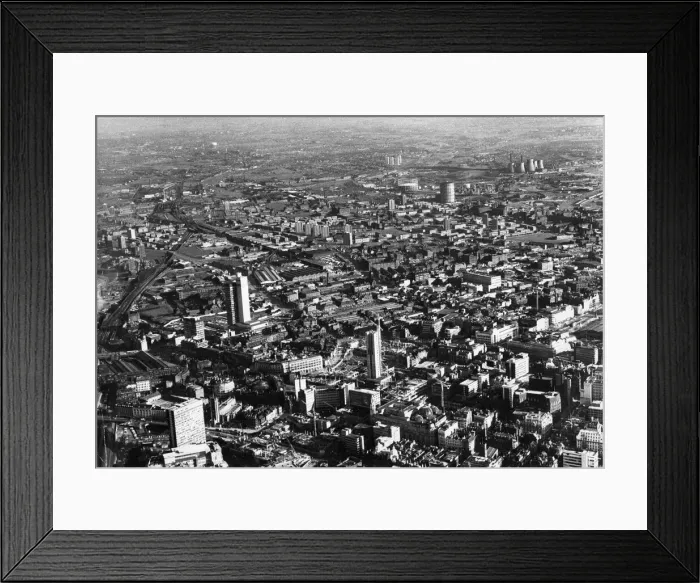 Framed Print : Aerial view of the city of Manchester. 29th January 1974 Framed Print : Aerial view of the city of Manchester. 29th January 1974