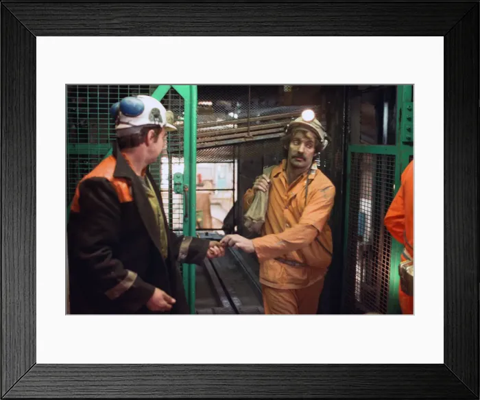 Framed Print : The last shift at Cotgrave Colliery, returns to the surface. Circa 1992