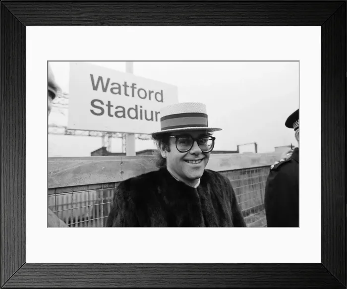 Framed Print : Pop star and Watford FC Chairman, Elton John, opens the new Watford Stadium Halt railway