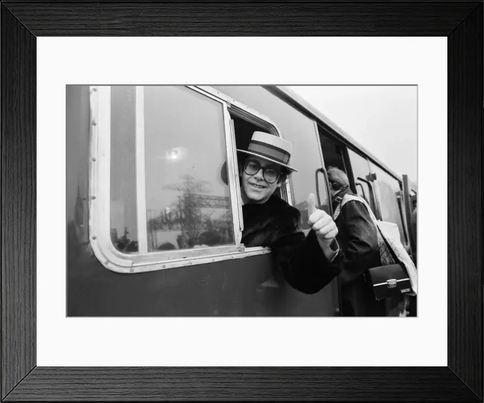 Framed Print : Pop star and Watford FC Chairman, Elton John, opens the new Watford Stadium Halt railway Framed Print : Pop star and Watford FC Chairman, Elton John, opens the new Watford Stadium Halt railway