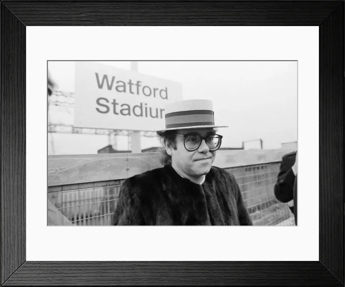 Framed Print : Pop star and Watford FC Chairman, Elton John, opens the new Watford Stadium Halt railway