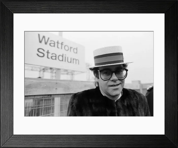Framed Print : Pop star and Watford FC Chairman, Elton John, opens the new Watford Stadium Halt railway Framed Print : Pop star and Watford FC Chairman, Elton John, opens the new Watford Stadium Halt railway