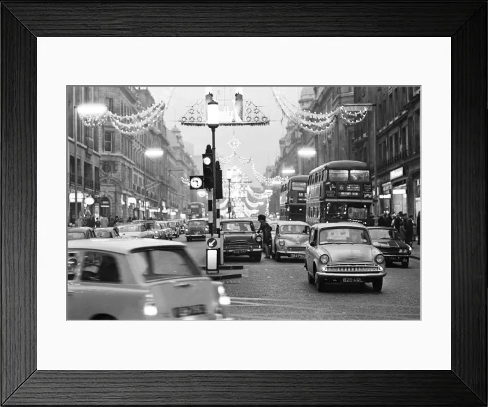 Framed Print : Christmas lights in Regents Street, London, Sunday 1st December 1968 Framed Print : Christmas lights in Regents Street, London, Sunday 1st December 1968