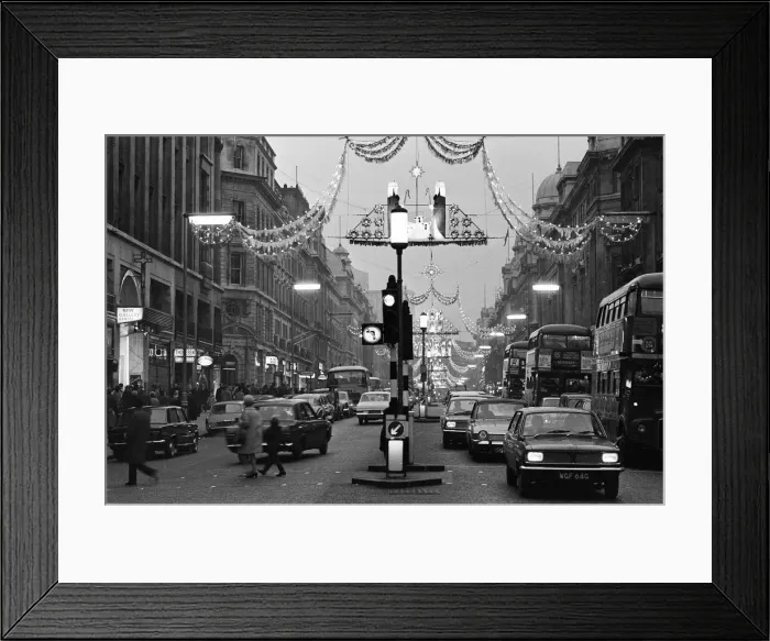 Framed Print : Christmas lights in Regents Street, London, Sunday 1st December 1968 Framed Print : Christmas lights in Regents Street, London, Sunday 1st December 1968