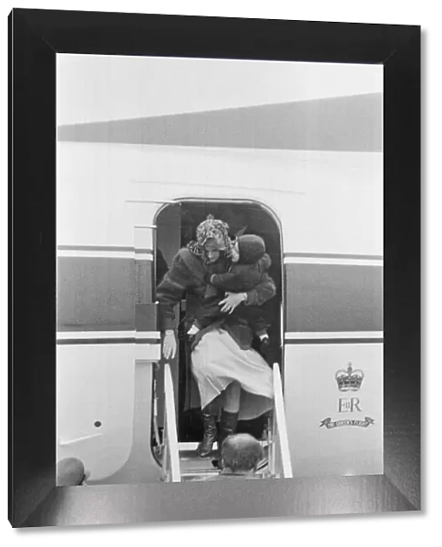 HRH Princess Diana, The Princess of Wales arrives at Aberdeen with her son Prince William