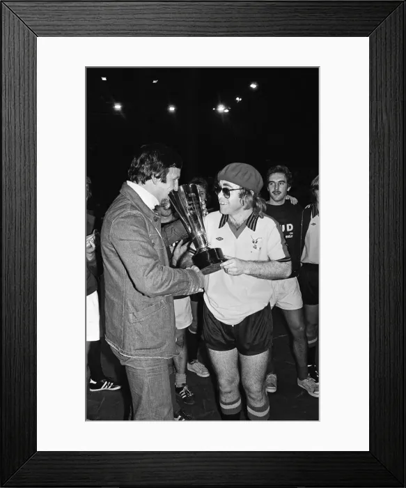 Framed Print : Elton John pictured in Wembley during a 5 a side football match