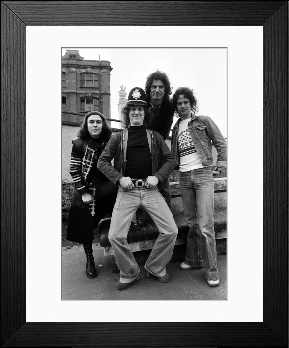 Framed Print : Glam rock group Slade posing for pictures in Birmingham City Centre. 25th March 1977 Framed Print : Glam rock group Slade posing for pictures in Birmingham City Centre. 25th March 1977