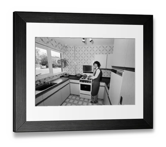 Framed Print : Mrs Singleton of Croydon has had her kitchen done up by a new cheap method that entails Framed Print : Mrs Singleton of Croydon has had her kitchen done up by a new cheap method that entails