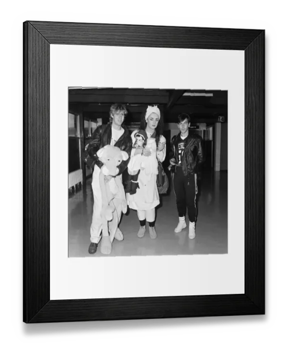 Framed Print : Pop group Culture Club arrive at Heathrow Airport from Madrid Framed Print : Pop group Culture Club arrive at Heathrow Airport from Madrid