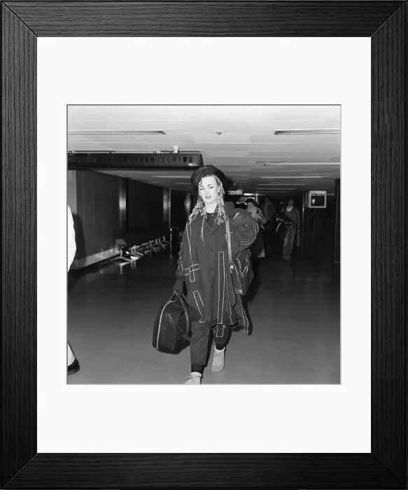 Framed Print : Boy George of the pop group Culture Club arriving at Heathrow from Paris Framed Print : Boy George of the pop group Culture Club arriving at Heathrow from Paris
