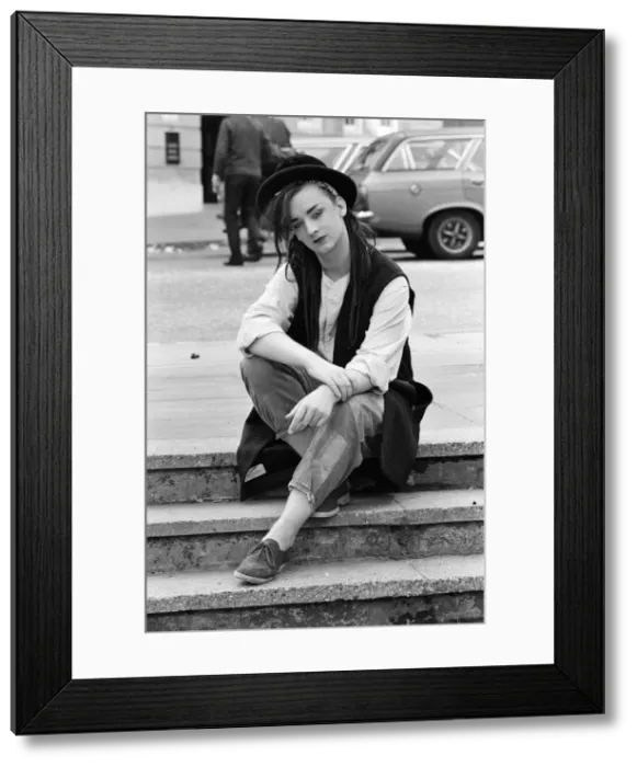 Framed Print : Pop star Boy George of Culture Club group. Pictured after the group moved into 15th spot Framed Print : Pop star Boy George of Culture Club group. Pictured after the group moved into 15th spot