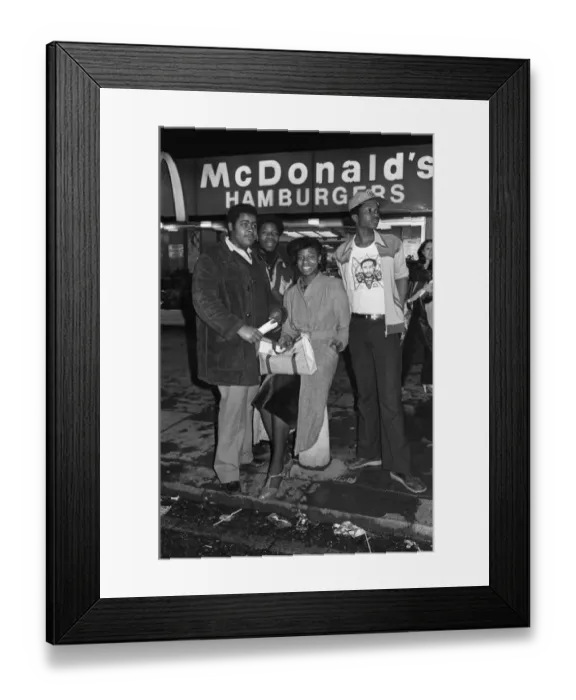 Framed Print : Young people standing outside McDonalds. 3rd April 1980 Framed Print : Young people standing outside McDonalds. 3rd April 1980