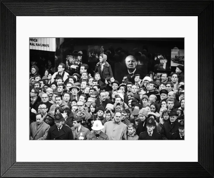 Framed Print : The funeral of Sir Winston Churchill. The sad faces of the crowd as the funeral passes Framed Print : The funeral of Sir Winston Churchill. The sad faces of the crowd as the funeral passes