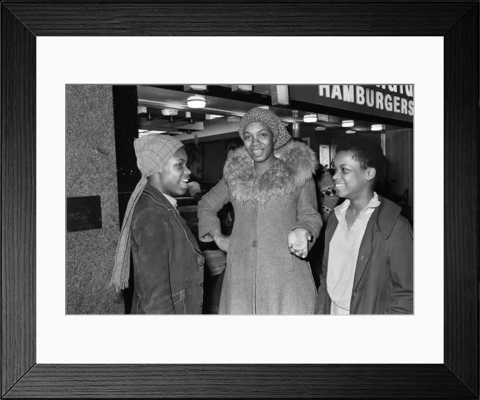 Framed Print : Young people standing outside McDonalds. 3rd April 1980