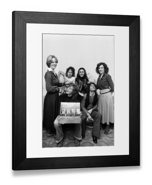 Framed Print : Slade in West Bromwich, with a copy of their new album