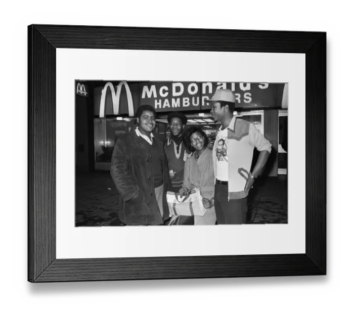 Framed Print : Young people standing outside McDonalds. 3rd April 1980