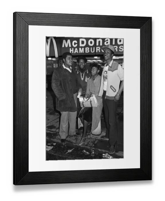 Framed Print : Young people standing outside McDonalds. 3rd April 1980 Framed Print : Young people standing outside McDonalds. 3rd April 1980