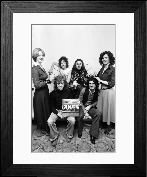 Framed Print : Slade in West Bromwich, with a copy of their new album Framed Print : Slade in West Bromwich, with a copy of their new album