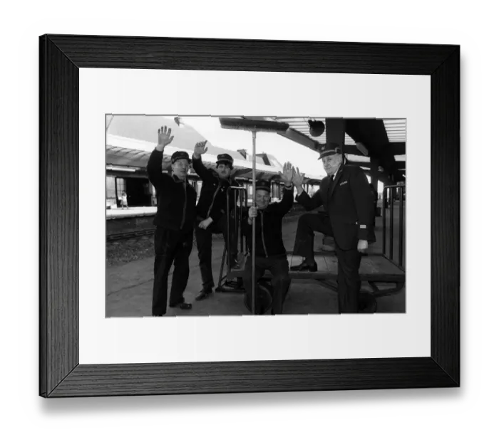 Framed Print : A triumphant wave from staff of Middlesbrough Station after they have heard they have won