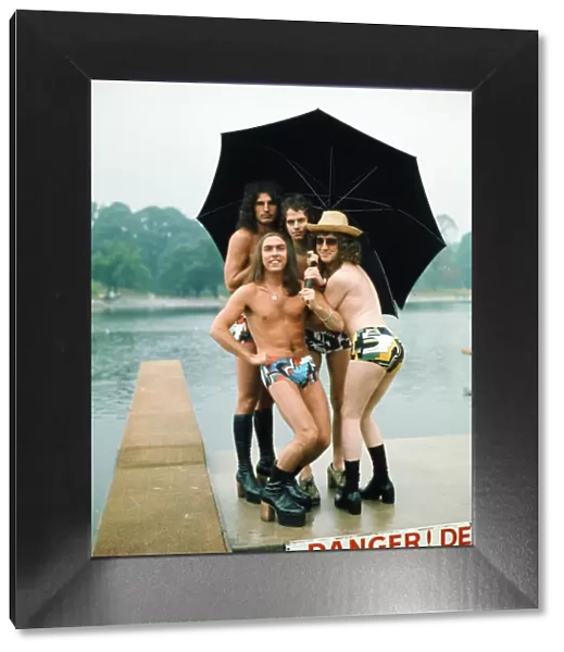 Slade (Don Powell, Dave Hill, Jim Lea and Noddy Holder) go for a swim at The Serpentine